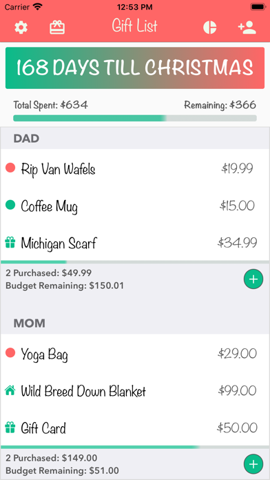 Christmas Gift List Tracker App Store screenshot 1