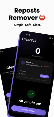 ClearTok: Repost Remover App Store screenshot 1