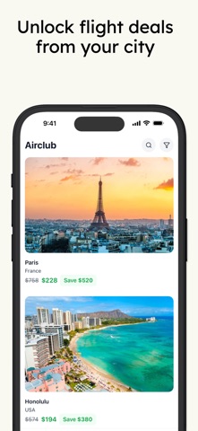 Airclub - Flight Deals App Store screenshot 1
